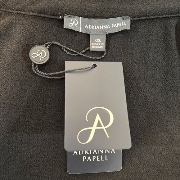 ADRIANNA PAPELL Solid Knit Long Sleeve Wing Full Button Black Shirt Size XXL NEW - Picture 9 of 16